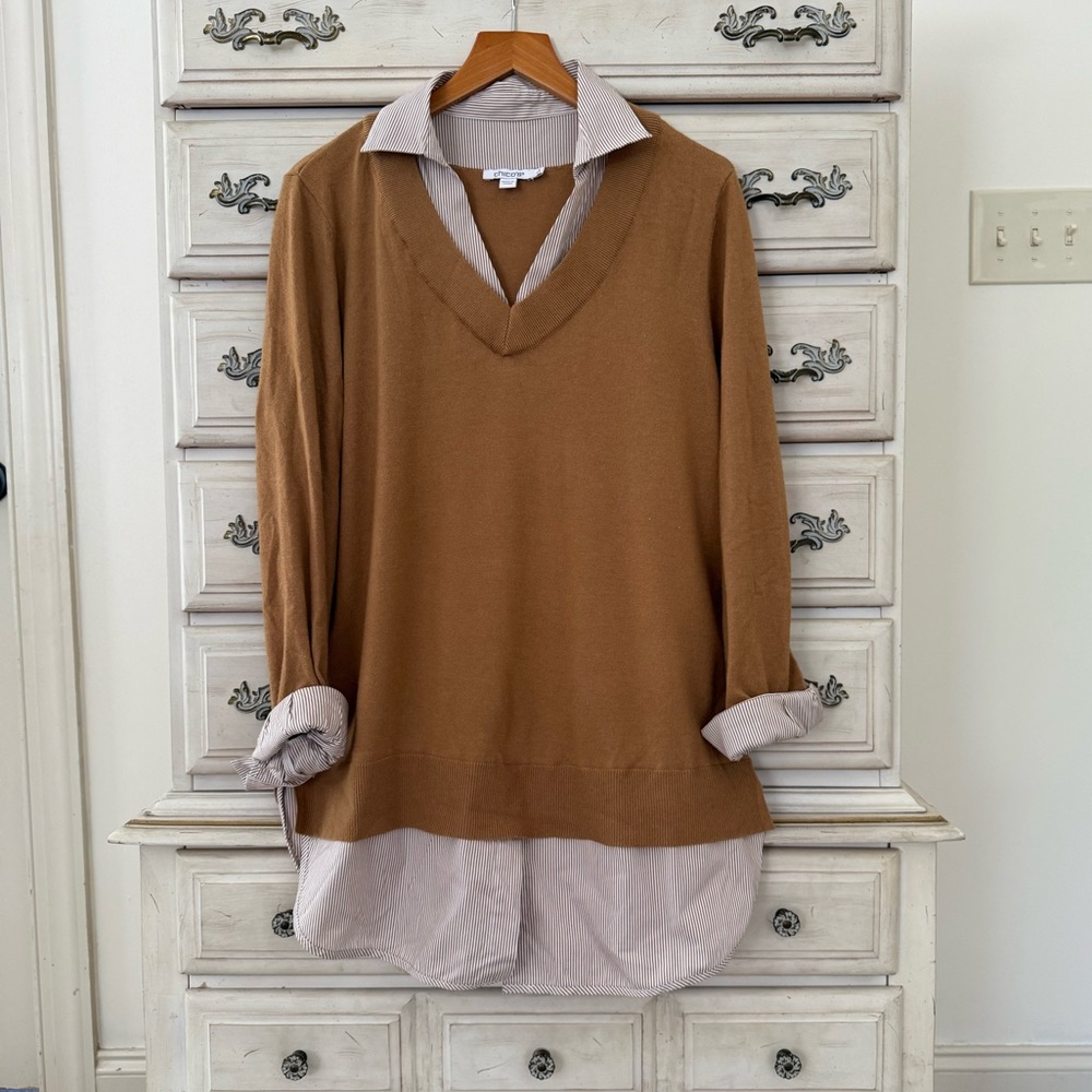 Chico’s Tan Built In Layered Sweater Top